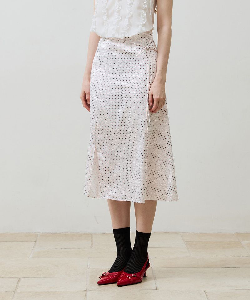 TINY DOT SLIT SKIRT / RED