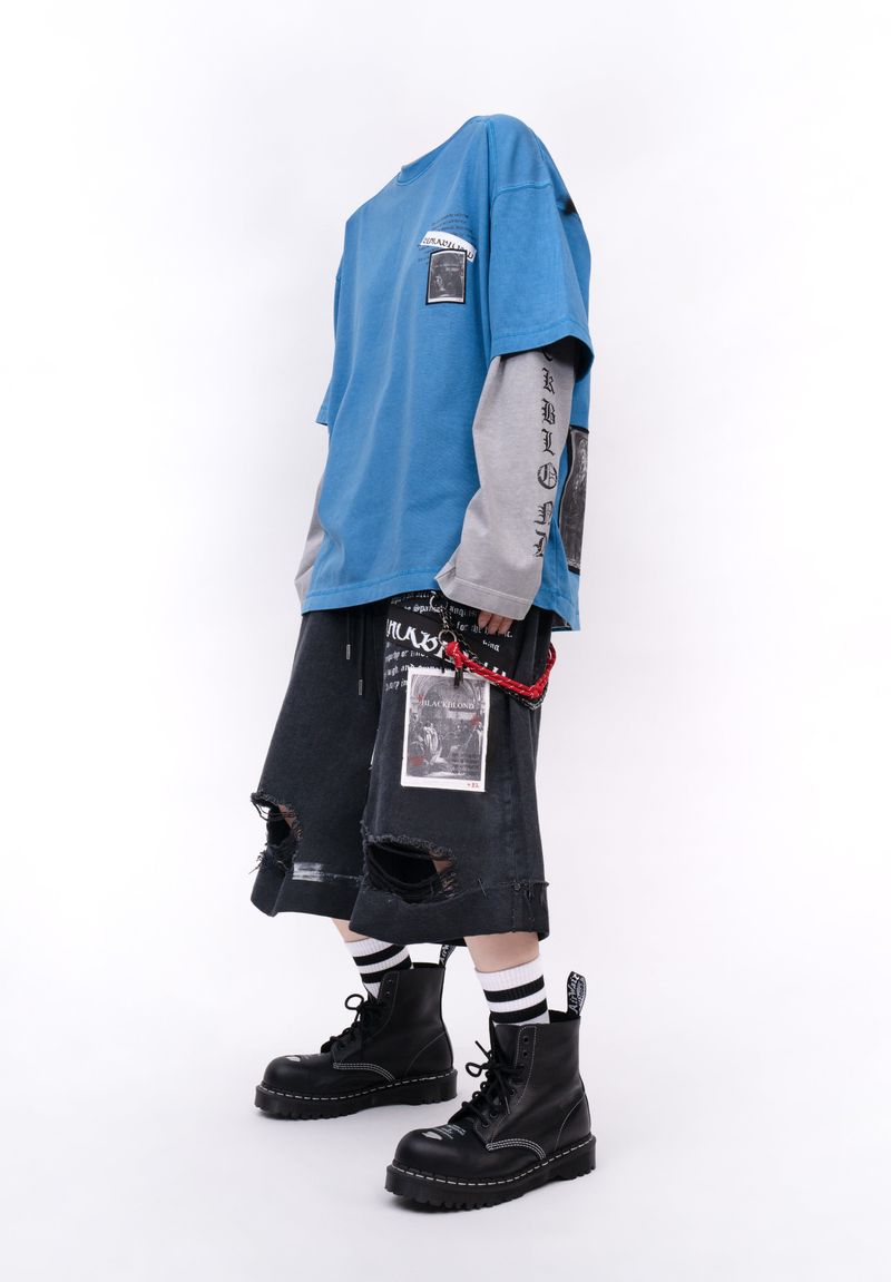 カオス パッチ ピグメント Tシャツ (オーシャンブルー)