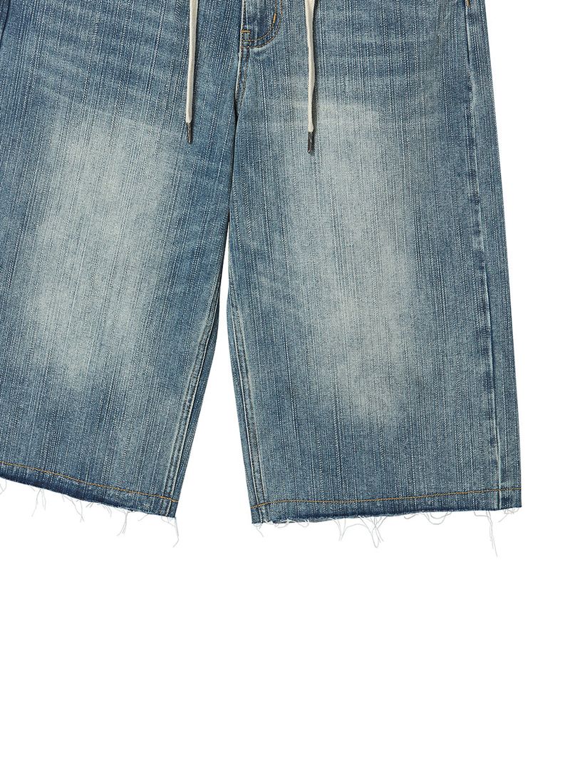 STRING CAPRI DENIM PANTS BLUE