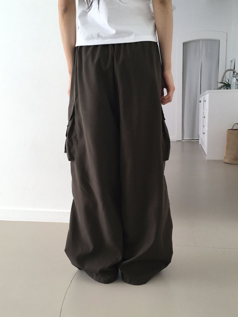 [BASIC/LONG] Adik Double Pocket Pintuck Cargo Two-Way Long Wide Jogger Pants