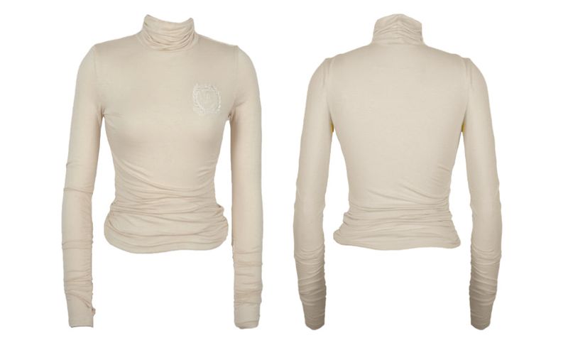 UNIVERSITY LOGO EMBROIDERY SHIRRING TURTLE NECK