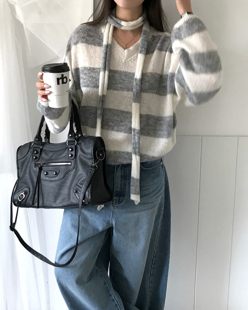 [ORIGINAL] LACKUN Striped Muffler Knit Set