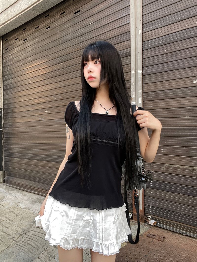 Tommy off-shoulder ribbon sheer top