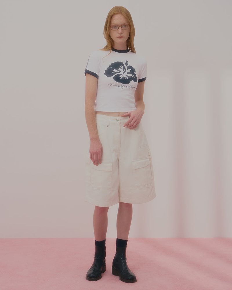 ALOHA FLOWER RINGER CROP TSHIRT-WHITE