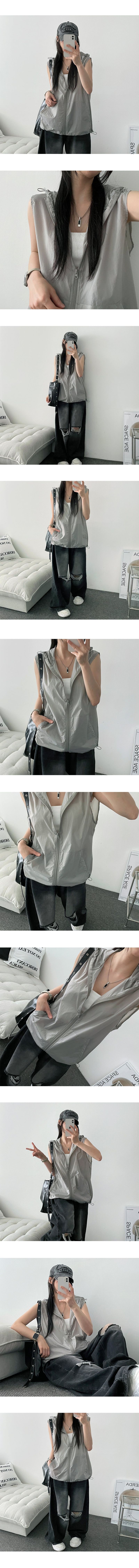 Rumper Barak Nylon Plain Hooded Vest Zip-Up