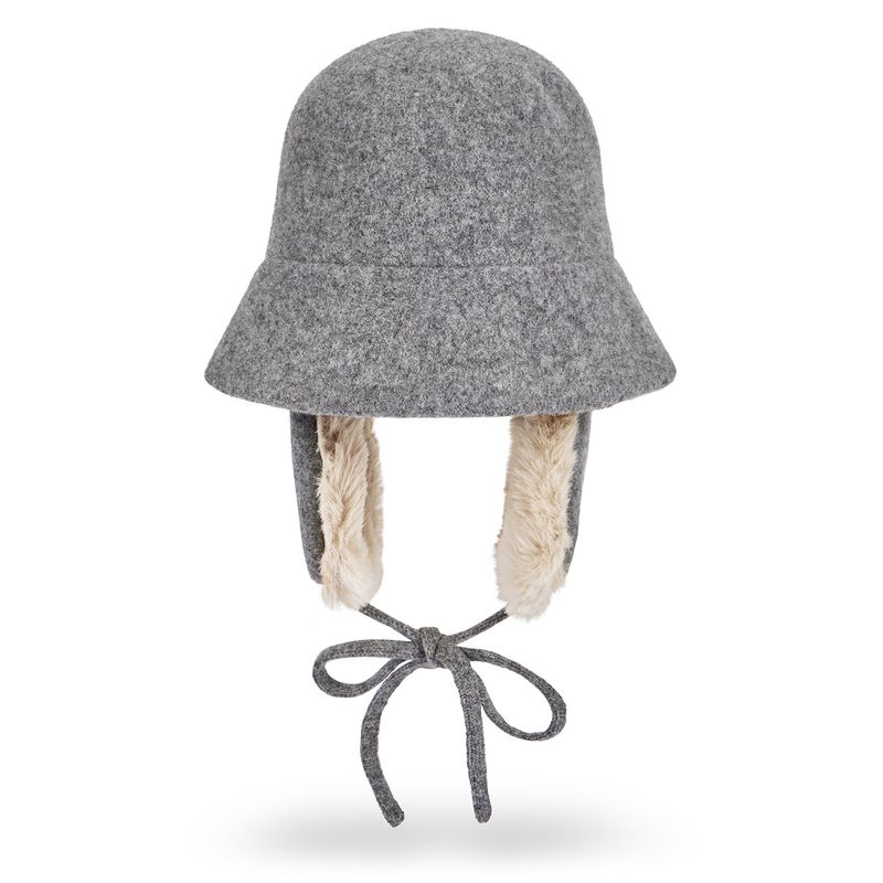 VA Curved Circle Logo Wool Blend Flap Bucket Hat / Melange Gray
