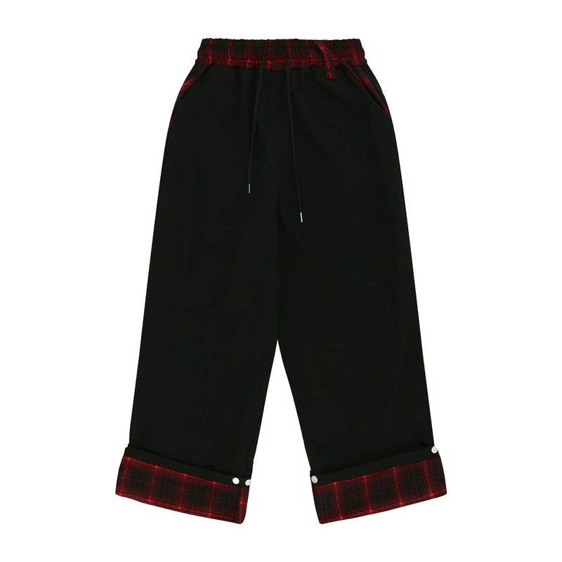 Roll-Up Check Sweat Pants - Black
