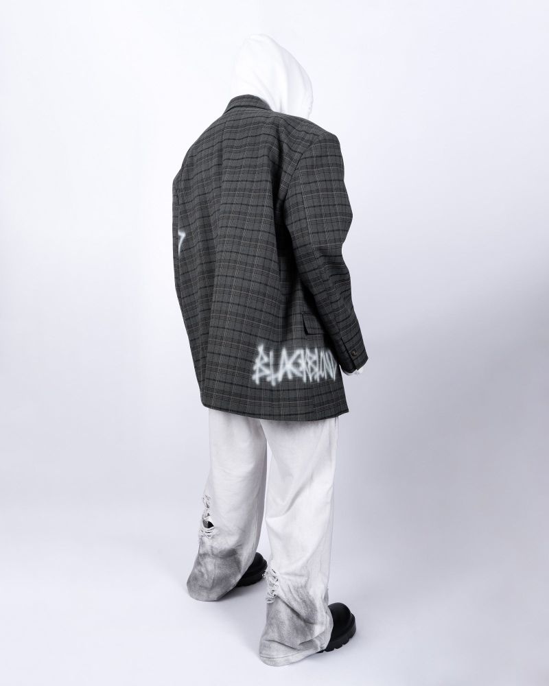 BBD Graffiti Logo Piercing Plaid Oversized Blazer (Charcoal)