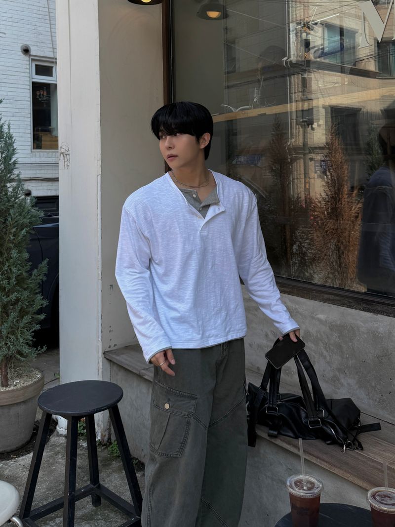Thorpe layered long-sleeve henley neck