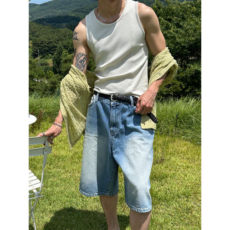 [S/S] Blue washing bermuda pants