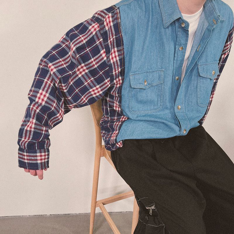 check block denim shirt_blue