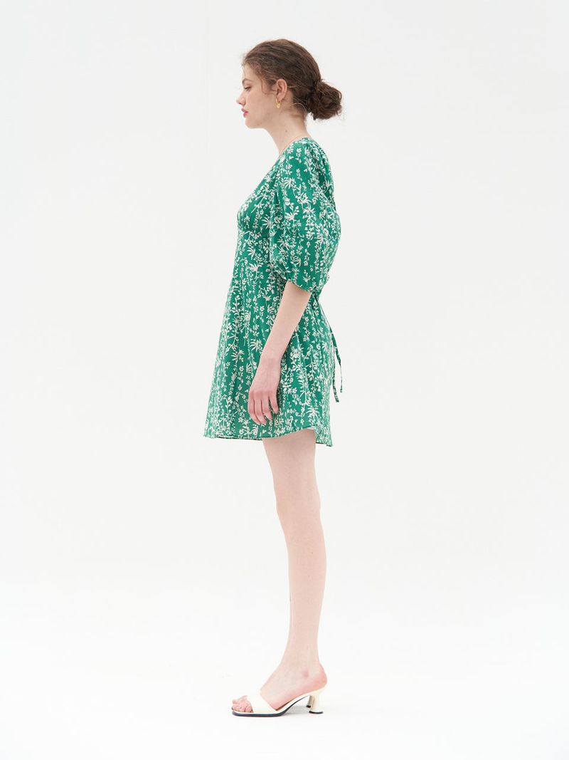 PUFF SLEEVES V NECK ONEPIECE_GREEN