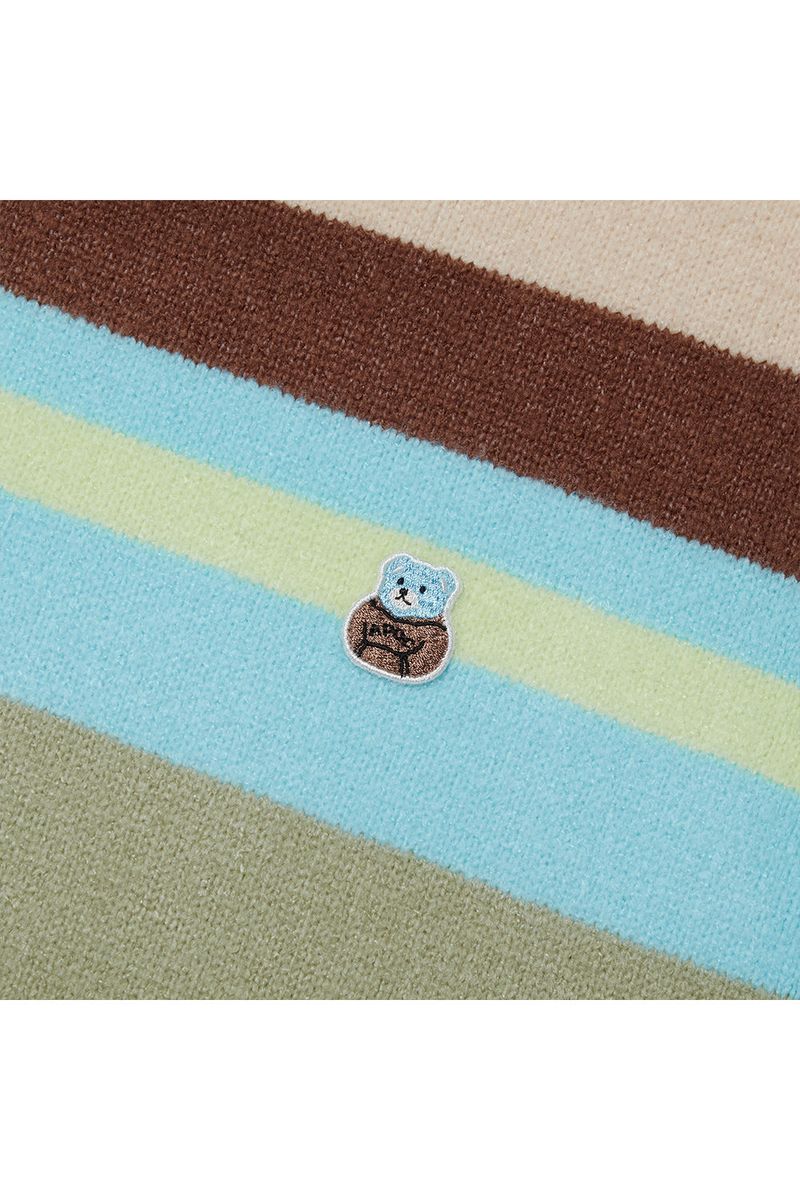 Bear Patch Multi Stripe Knit_Olive Green