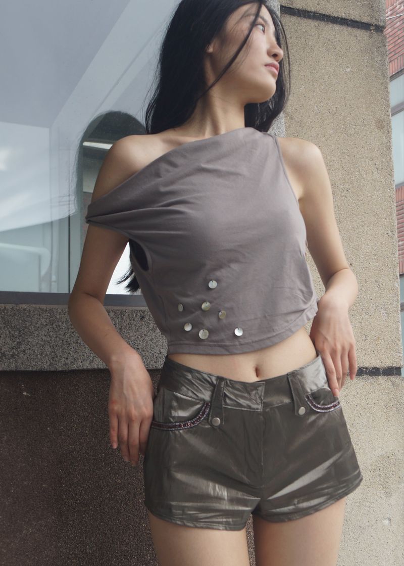 Beaded Strap Draped Cami - Light Khaki