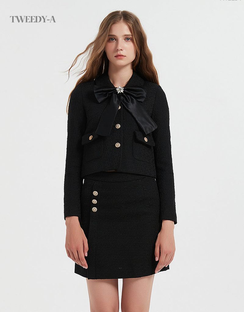 Basic Tweed Jacket - Skirt Two Piece BLACK