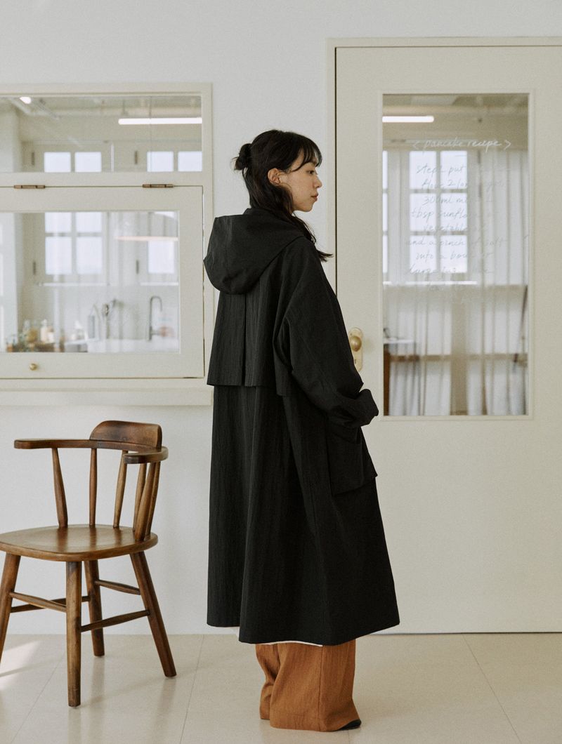 unisex long hood coat black