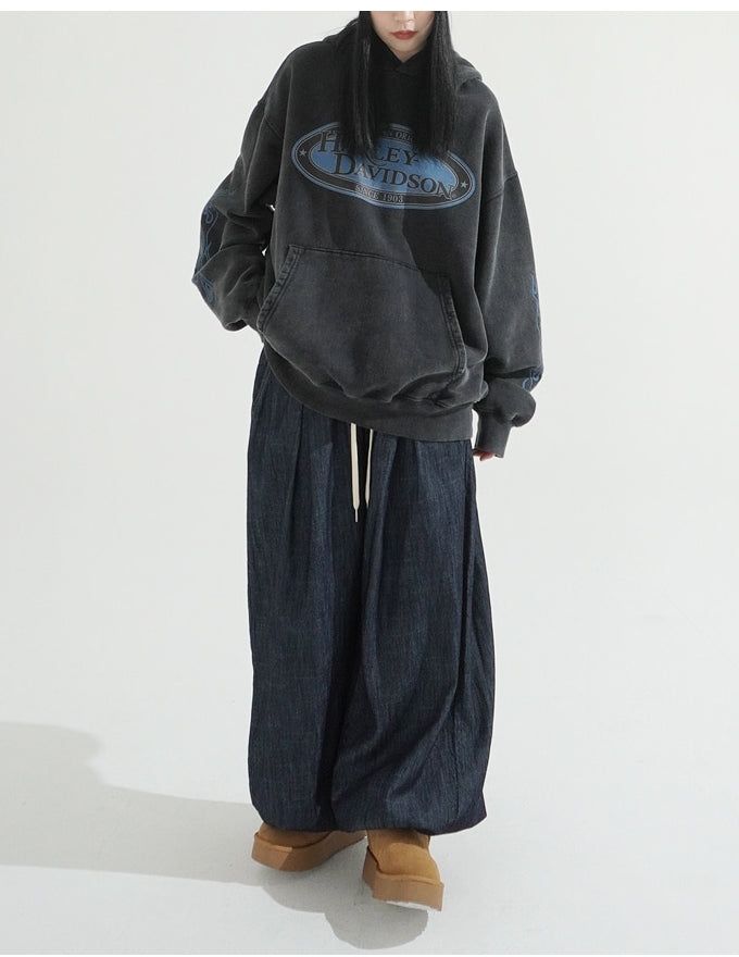 Natural Pintuck Balloon String Denim Pants