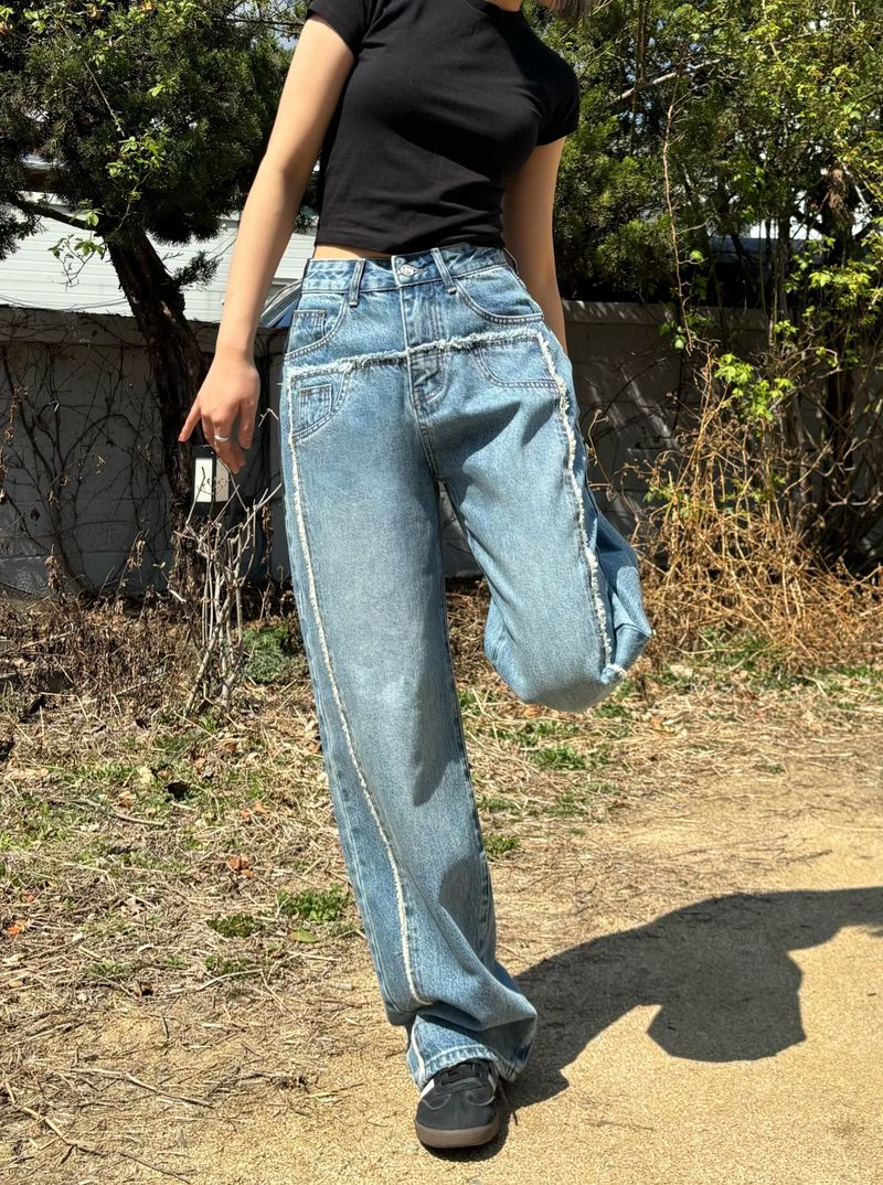 FRONT SIDE PATCHWORK DENIM PANTS code 18106