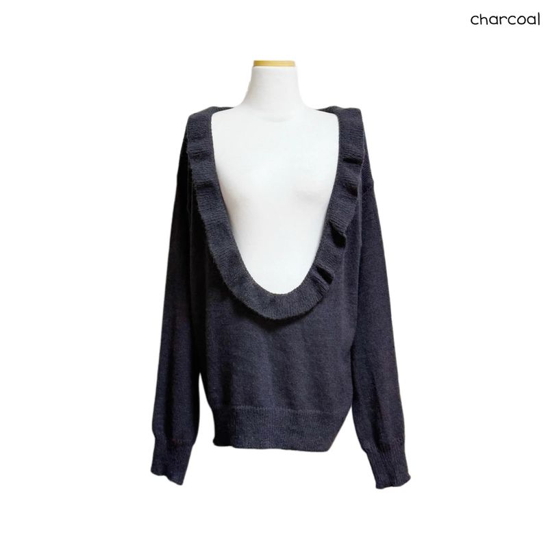 (3color) Frill Deep U-Neck Wool Knit
