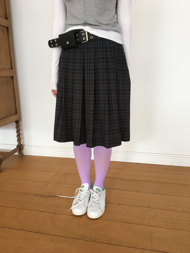 YWD プレイドプリーツスカート + ベルト (3color)