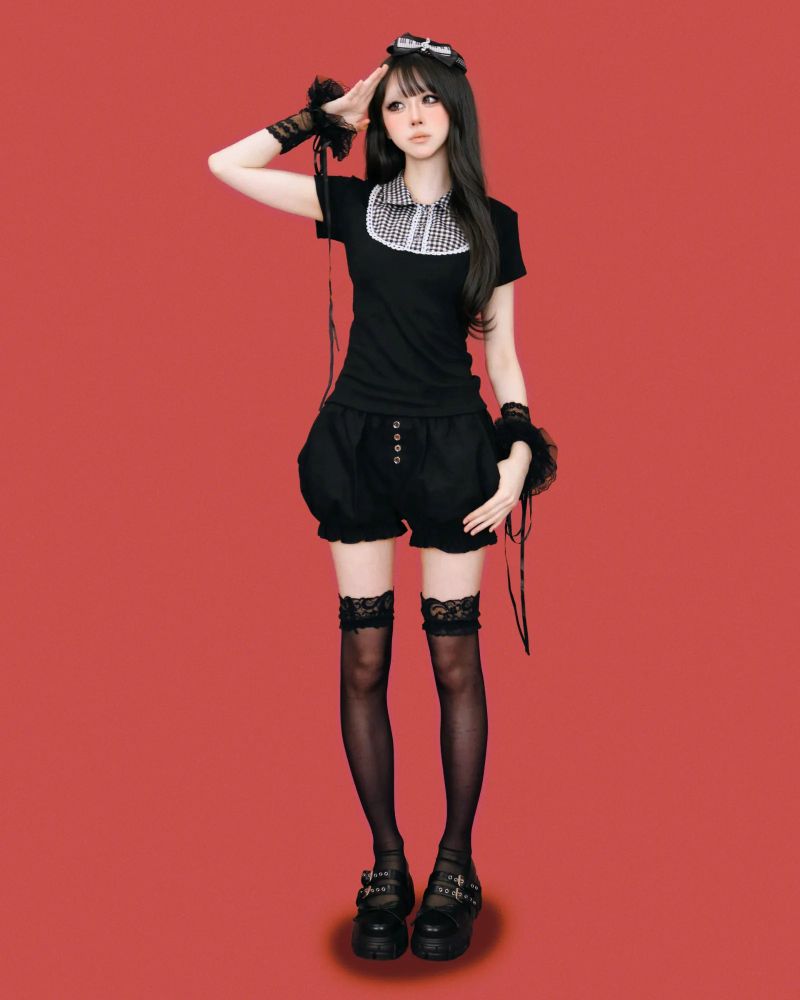horror-game princess check blouse