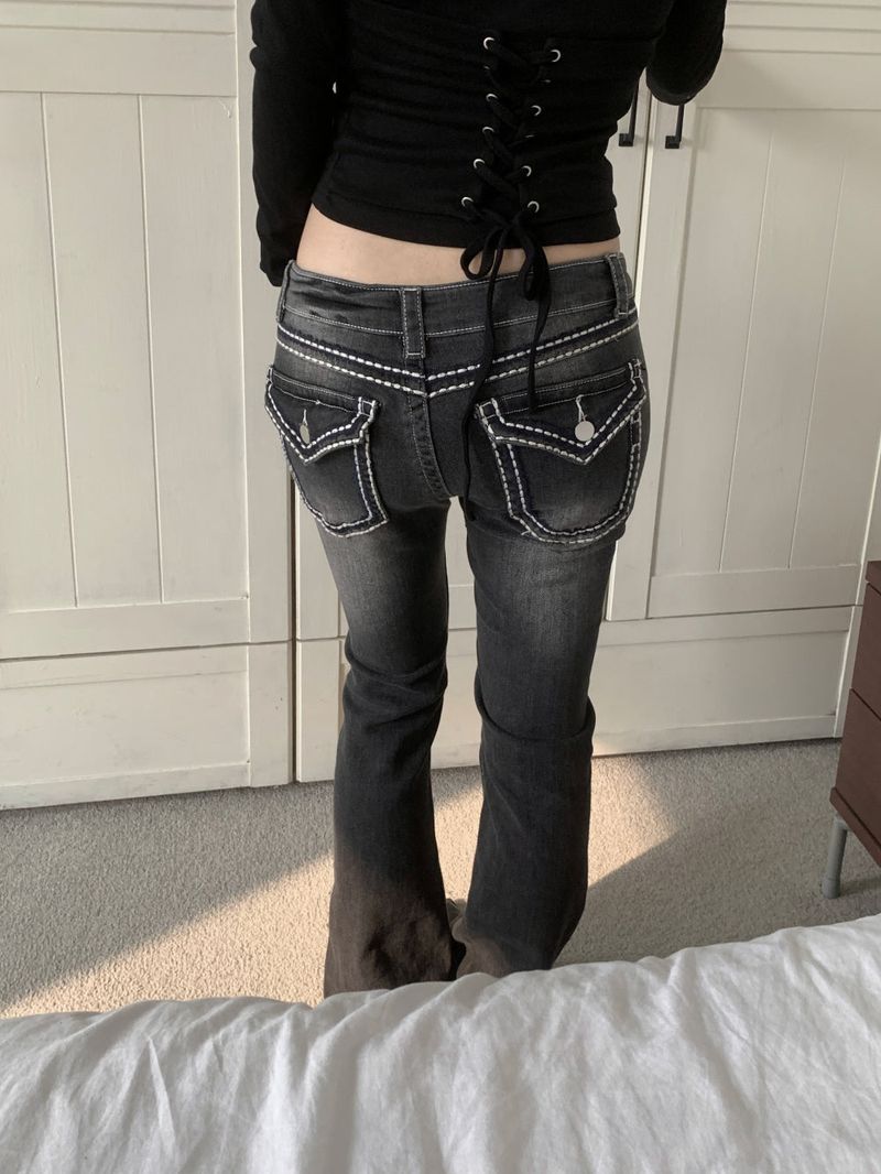 Back Pocket Contrast Stitch Gradient Low-Rise Bootcut Pants