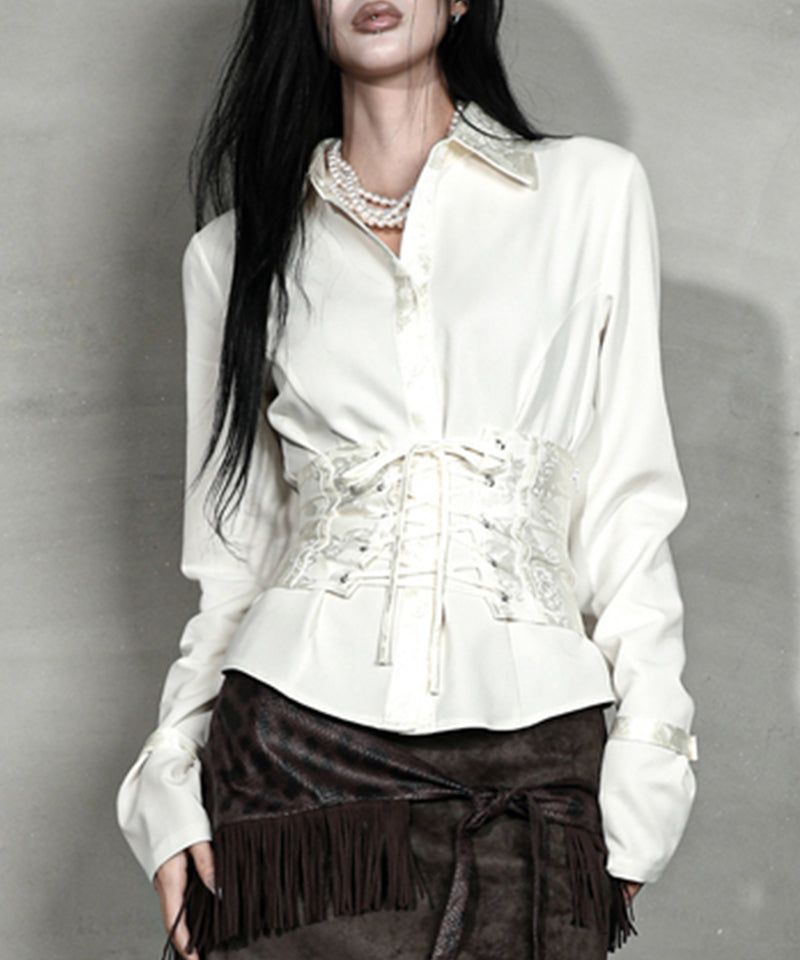 DARLING, YOU ARE BAD（YOU ARE BAD）の「SATIN MIX CORSET SHIRT #IVORY JACQUARD（Tops）」