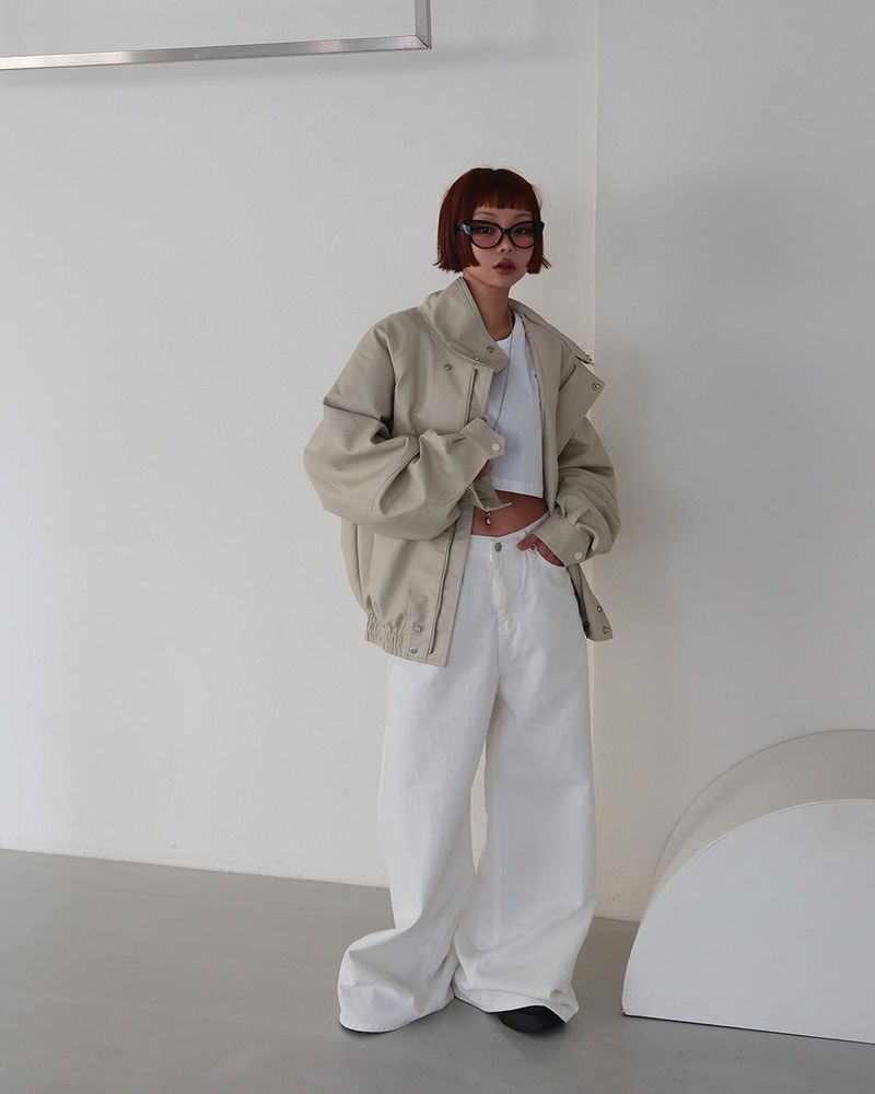 Laurent high neck leather jacket