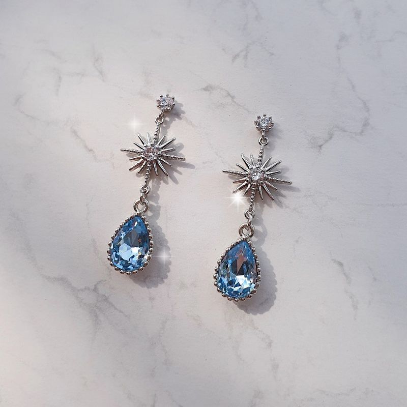 Starry Teardrops Earring - Light Sapphire
