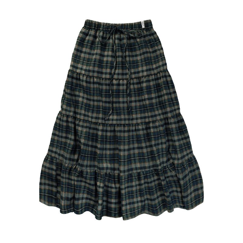 CHECK CANCAN LONG SKIRT (NAVY)