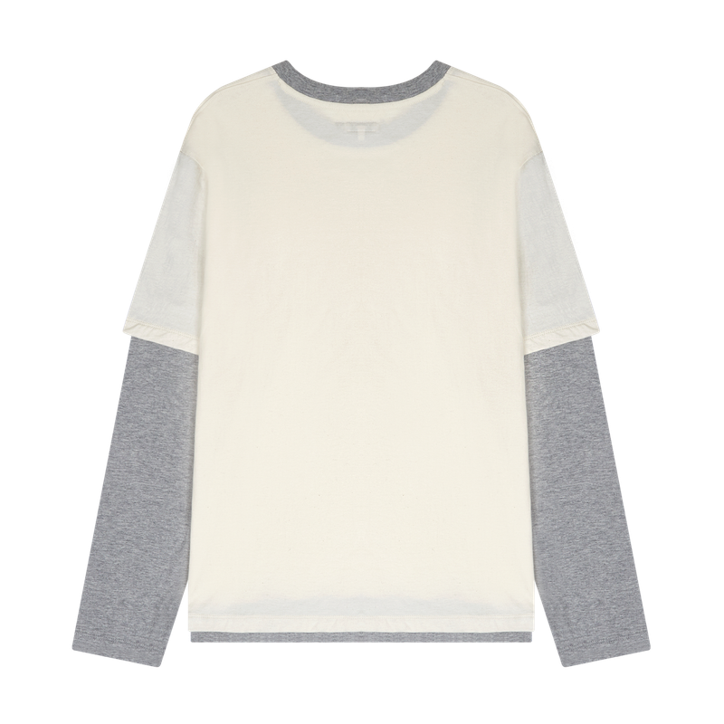 ONE POCKET LAYERED LONG SLEEVE TEE (IVORY/GRAY)