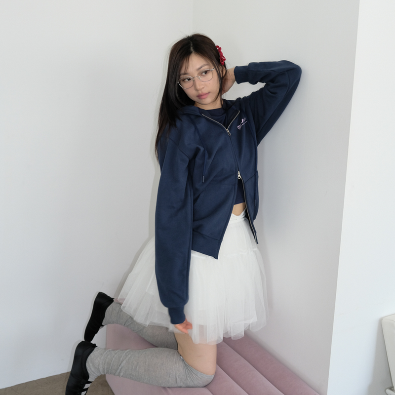 KIRIGIRL HOODIE ZIP UP _NAVY