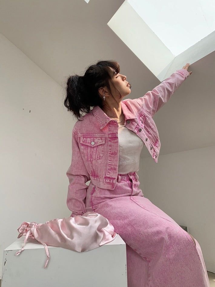 [SALE] ピンク クロップドデニムジャケット
