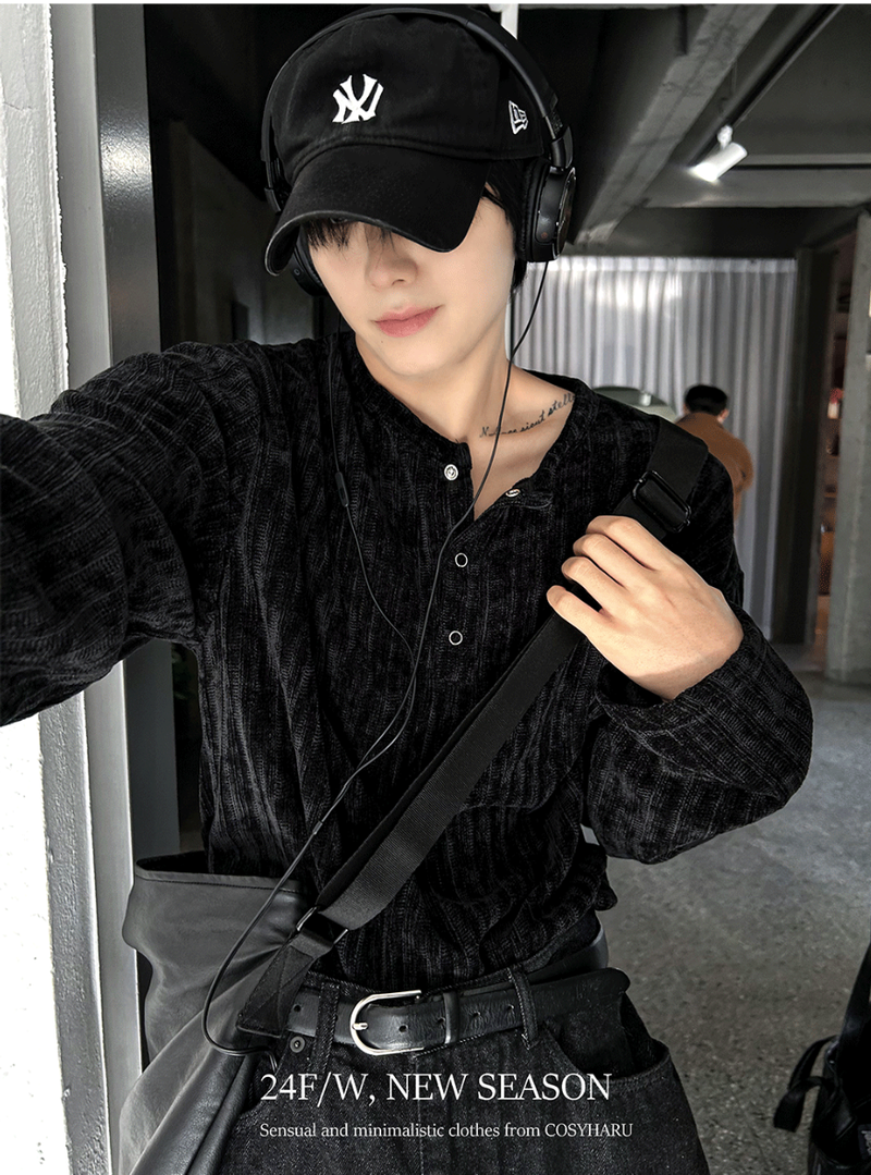 velia corduroy button henly-neck