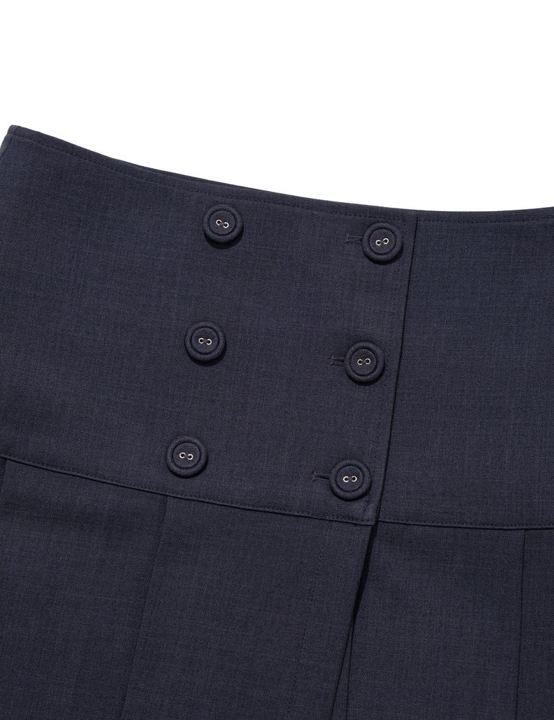 BUTTON DOUBLE PLEATED MIDI SKIRT(NAVY)