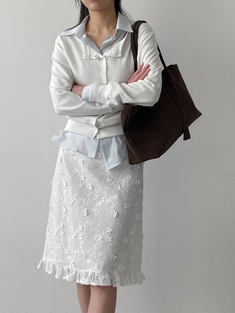 Popcorn Flower Frill Midi Skirt