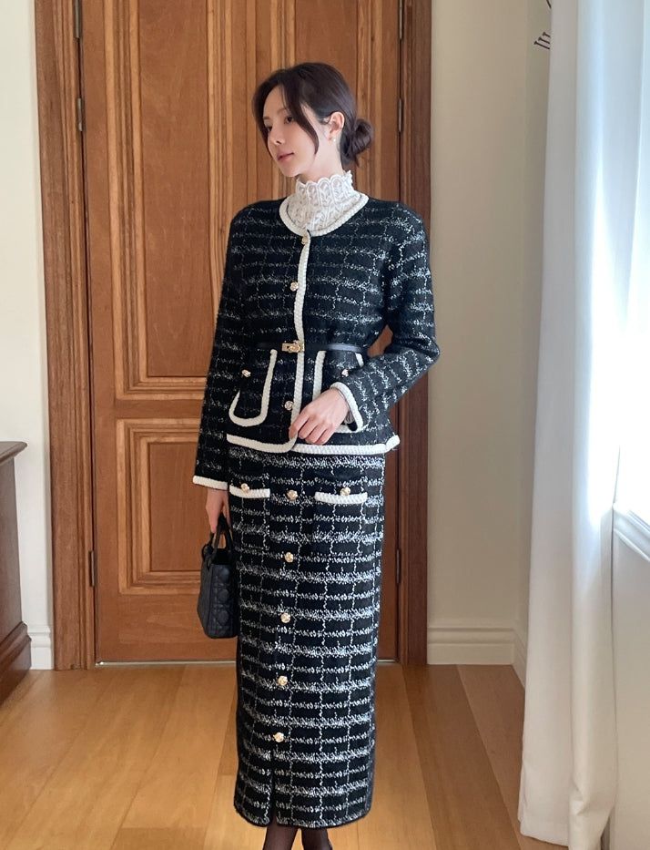 iam mari（アイアム マリ）の「[Two-piece set] Rosy color matching knit cardigan banding skirt set（Setup）」
