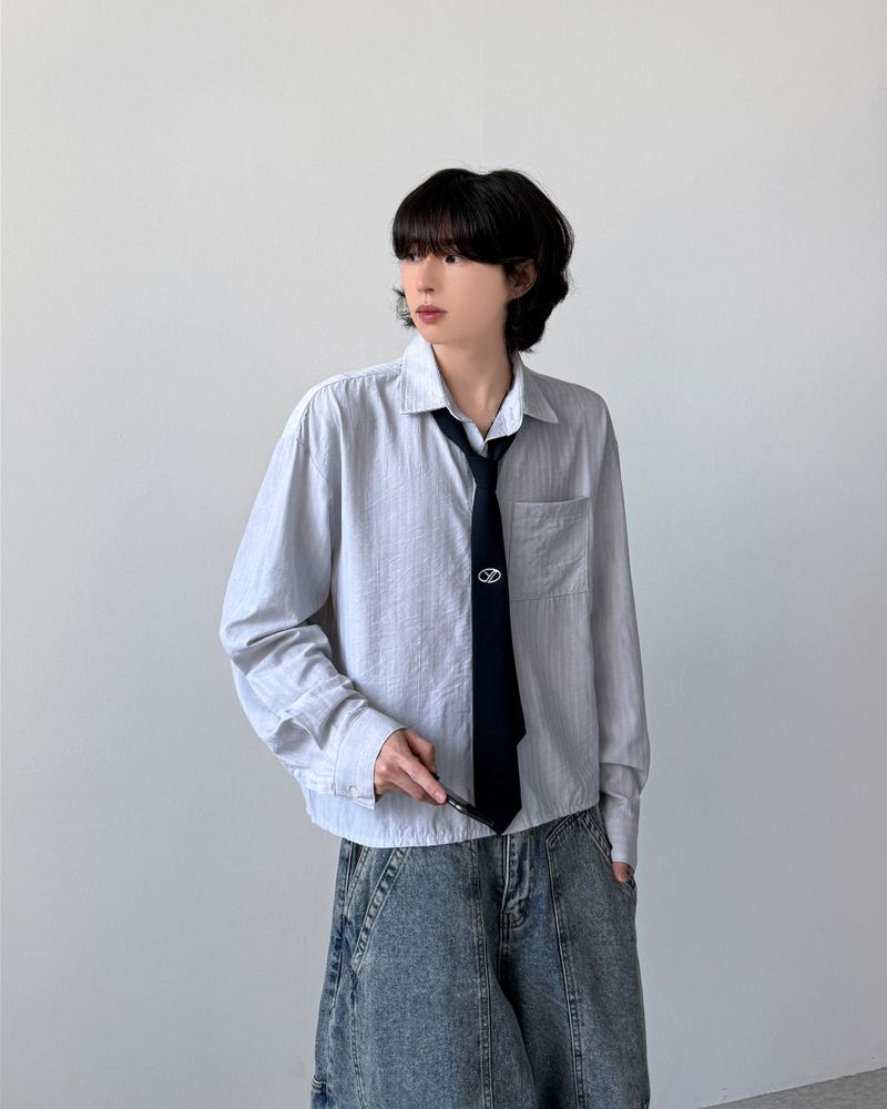YOURNUS（ユアナス）の「Brill Stripe Crop Shirt（Tops）」