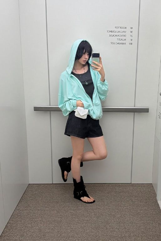 ROUGH SHIRRING HOOD ZIP-UP