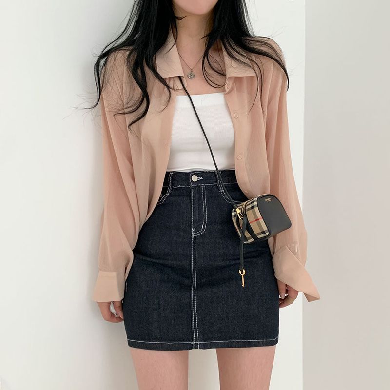 Contrast Stitch Dark Blue Denim Mini Skirt