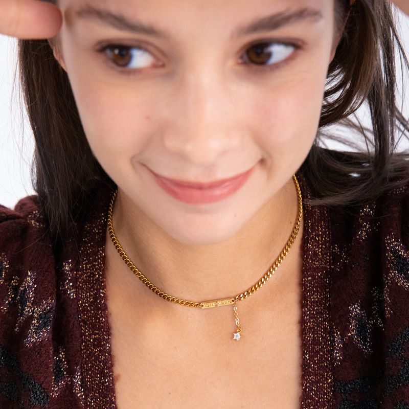 MerryMotive(メリーモチーブ)の「Logo bar with drop chain choker necklace(Accessories)」