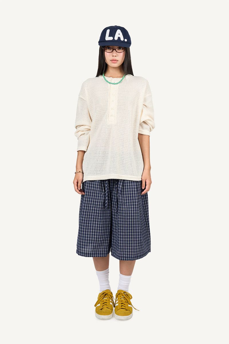 Gingham Check Banding Bermuda Pants