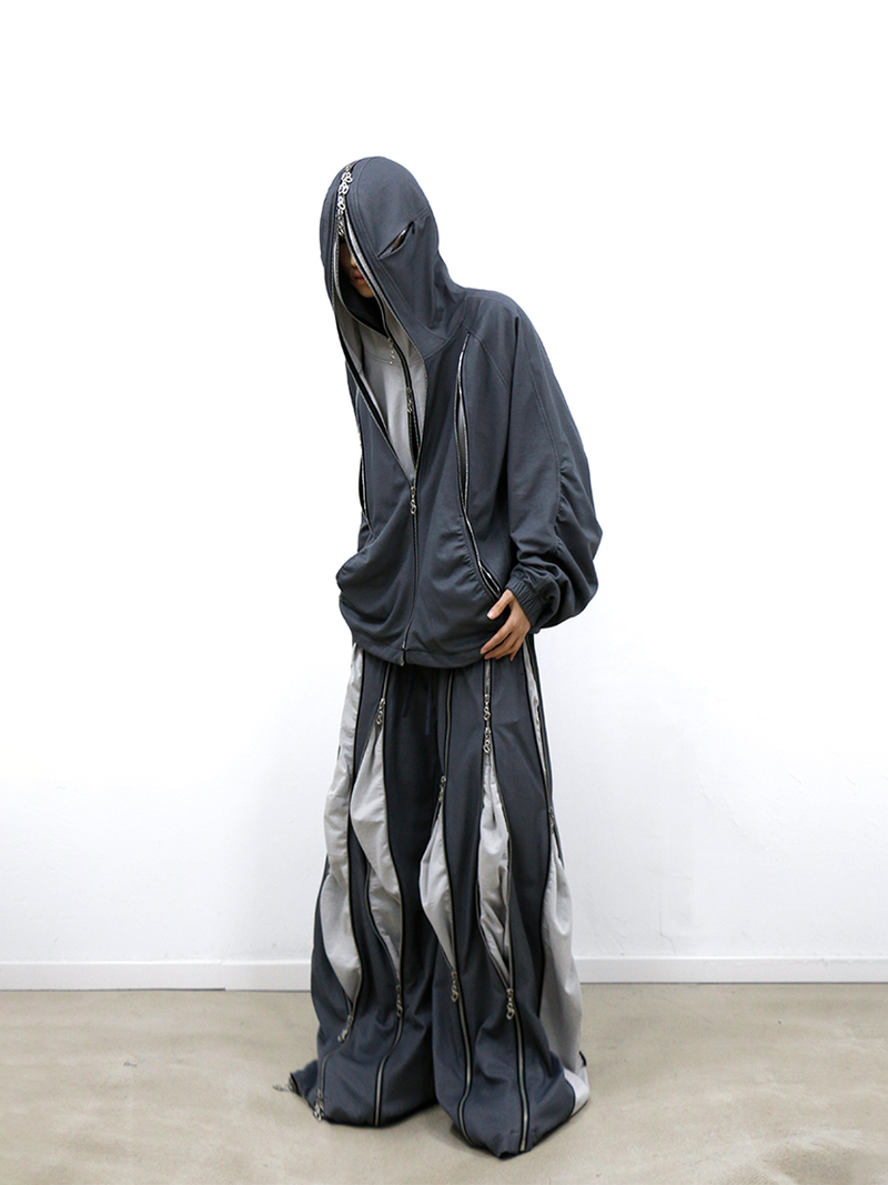 RELABEL (Dream Fracture) Multi-Zip Genuine Double-Layer Cut Four-Zip Hooded Back-Zip Oversized Sweatshirt