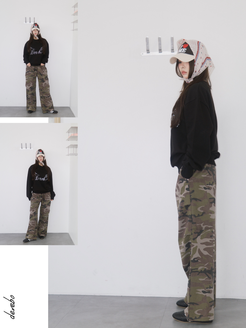 camo casual banding straight pants