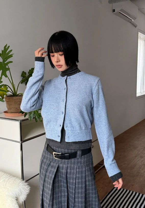 (WOOL) CHECK PLEATS MIDI SKIRT