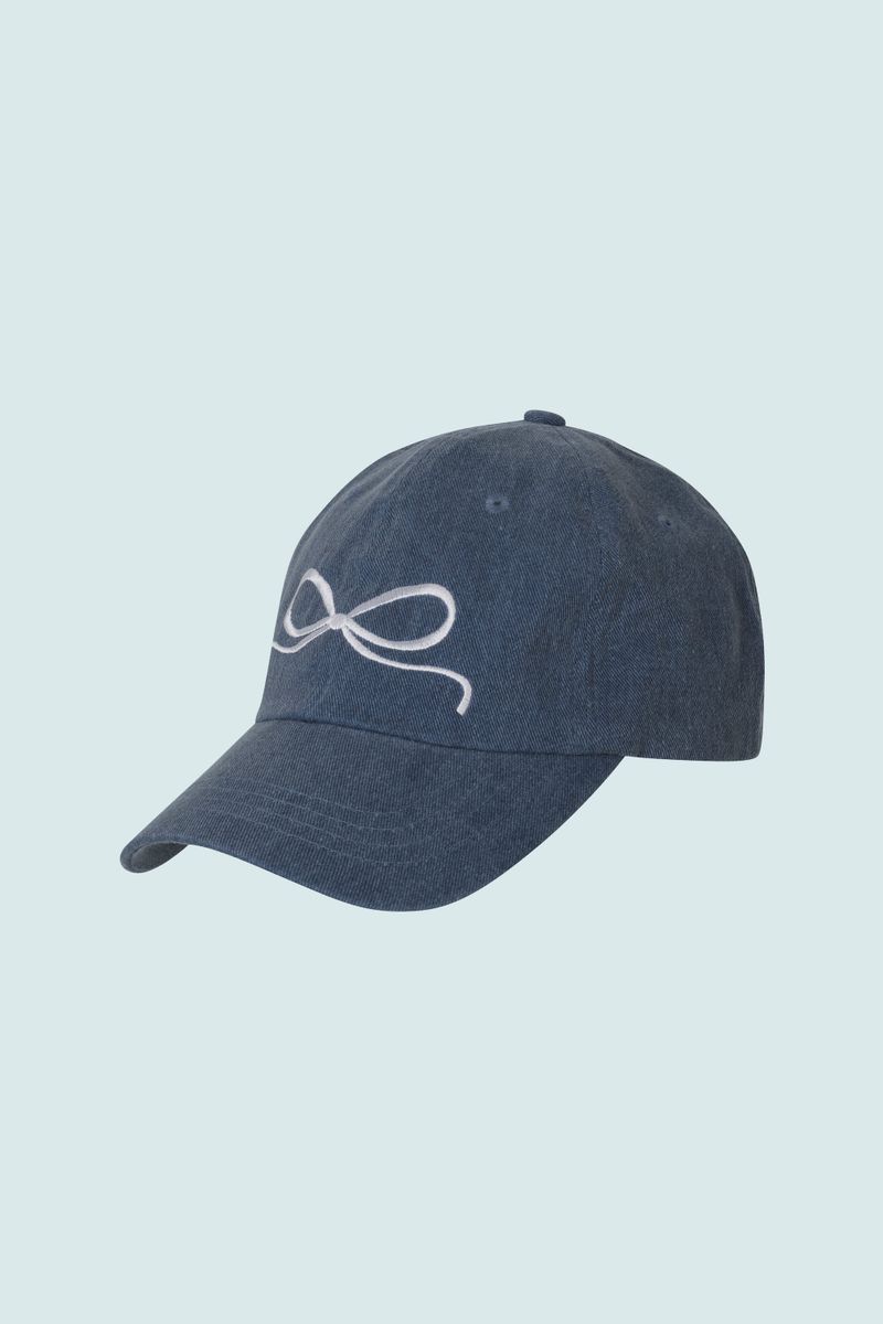 WHITE BOW EMBROIDERY CAP (DARK BLUE)