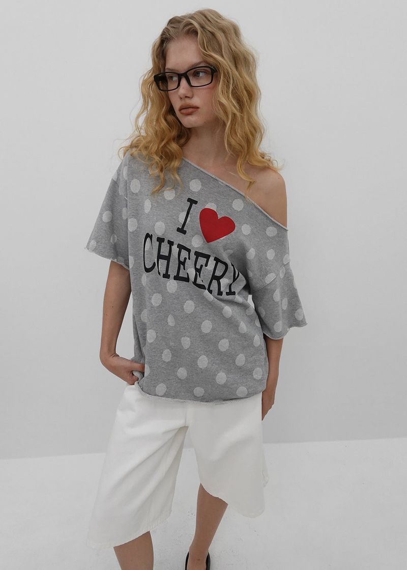 [MADE] Chiri Dot Print Off-Shoulder Short Sleeve Tee