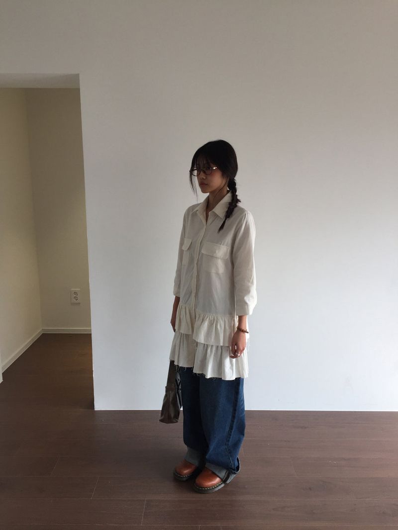 Lamb Buck Shirt Frill Dress (2color)