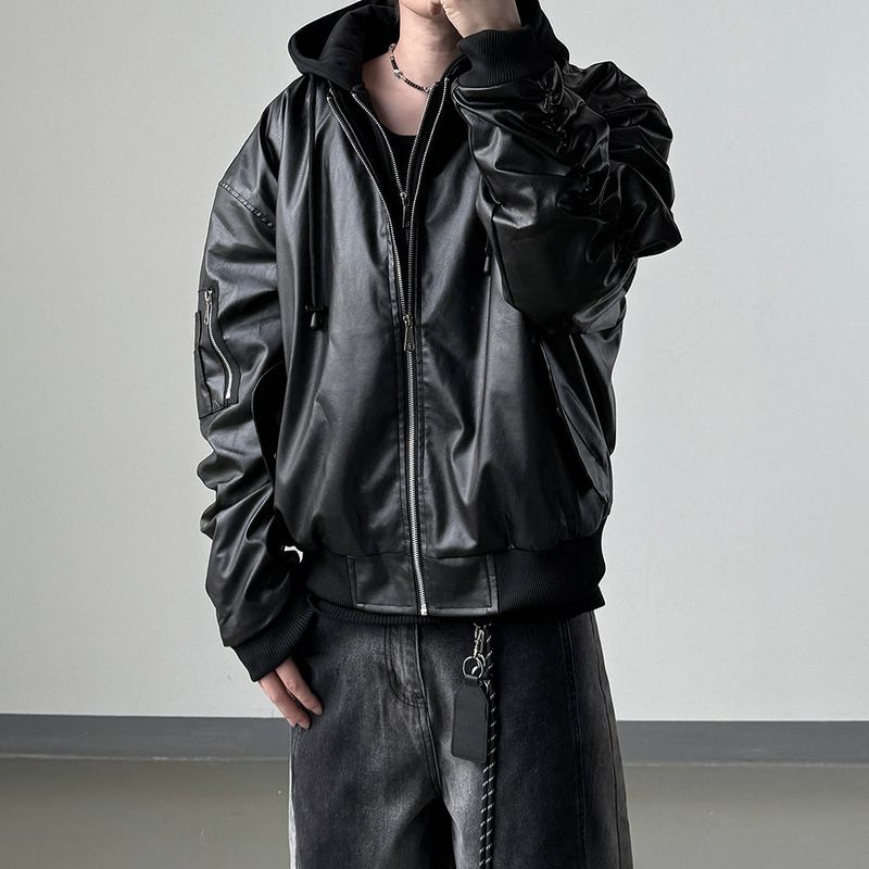Neren Hood Bomber Leather Padding