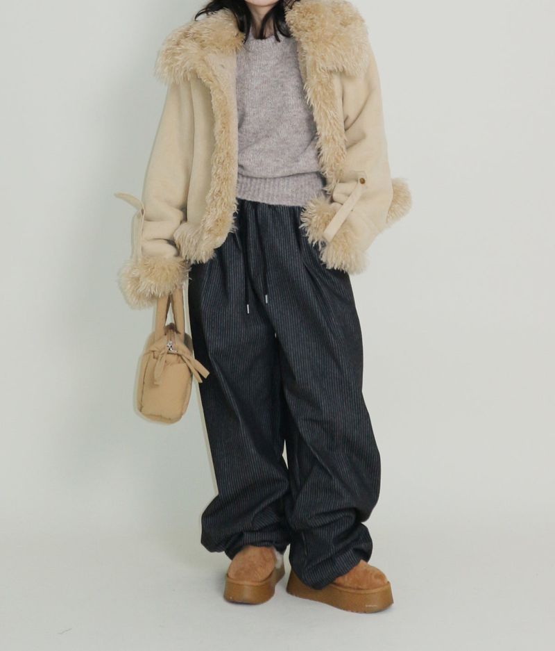 Terry Stripe Banding Carpenter Wide Denim Pants (for all four seasons)